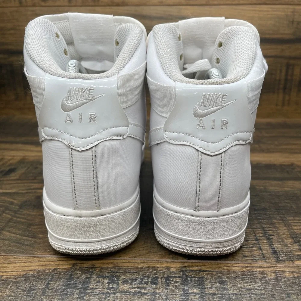 Nike Air Force‎ 1 High Kids 7Y White Leather Ankle Strap Sneakers 653998-100